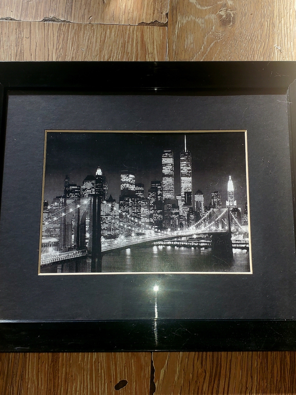 Framed Black & White Cityscape Of Tye Brooklyn Bridge